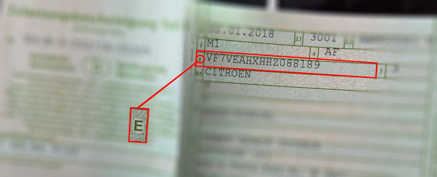 Fahrzeugidentnummer auf Fahrzeugschein