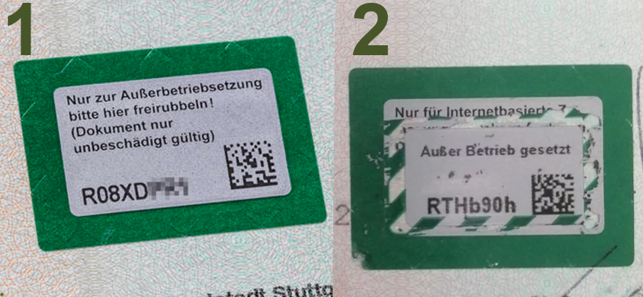 Sicherheitscode auf Fahrzeugschein